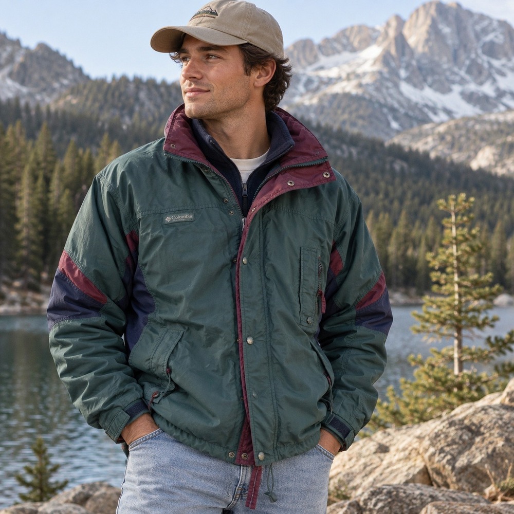 Vintage Columbia Jacket Long's Peak Colorblock Hooded Ski Gorpcore Men's Large